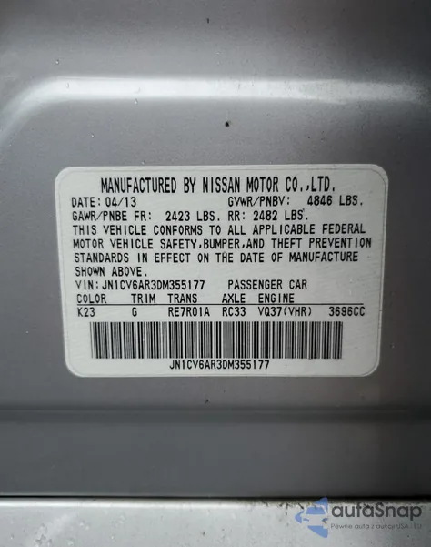 2013 Infiniti G37 z USA, uszkodzony, nr VIN JN1CV6AR3DM355177